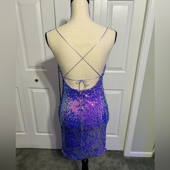 Forever 21 Purple Iridescent Sequin Backless Mini Dress Medium - Picture 4 of 6